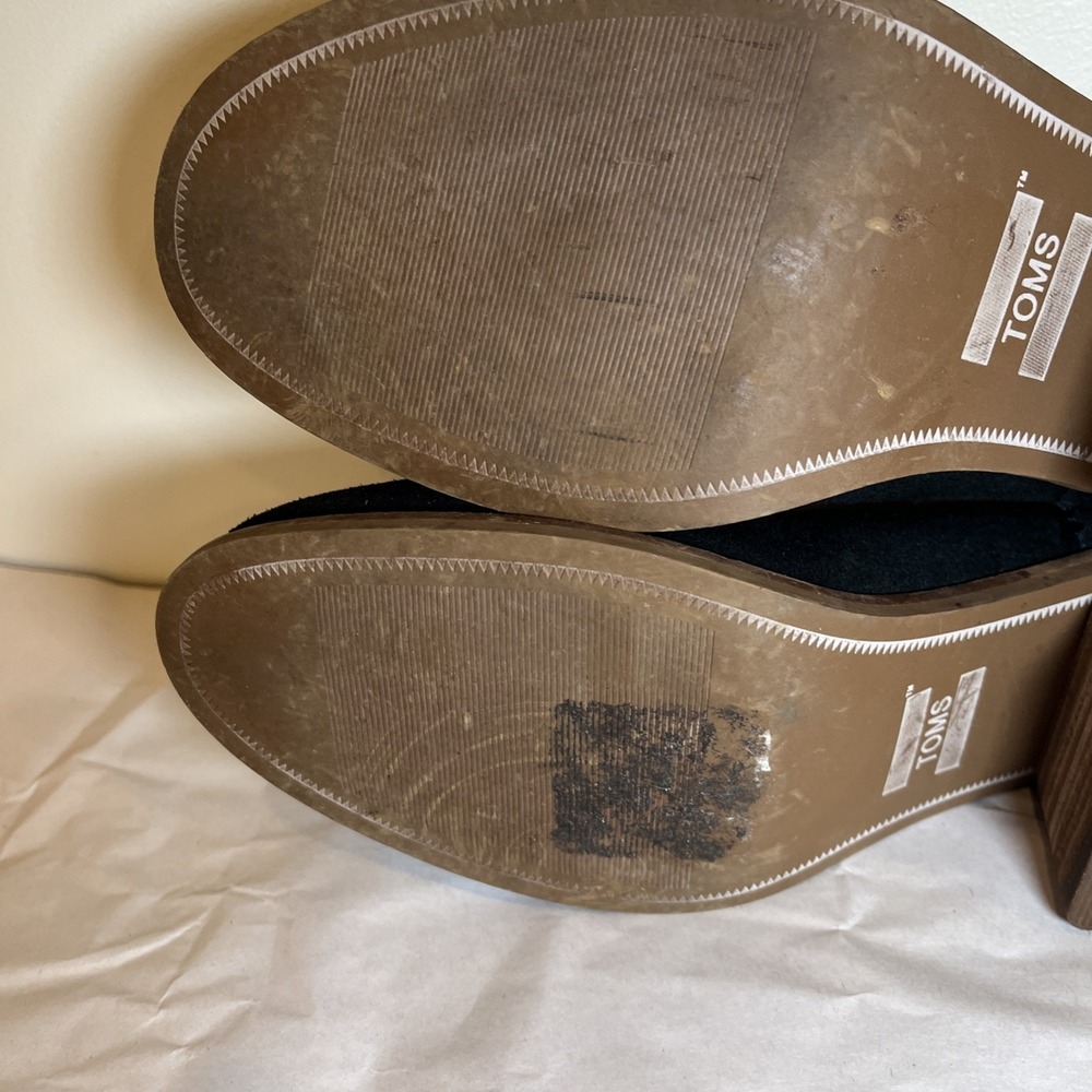 TOM'S Womens LEILA Black Suede Block Heel Mule Clog Slip On Shoes Size 7.5 W EUC - Picture 10 of 10